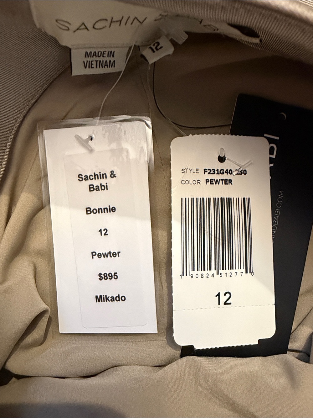 Sachin & Babi Bonnie Gown One-Shoulder Metallic Pewter Gown Bow Size 12 NEW - Picture 13 of 13